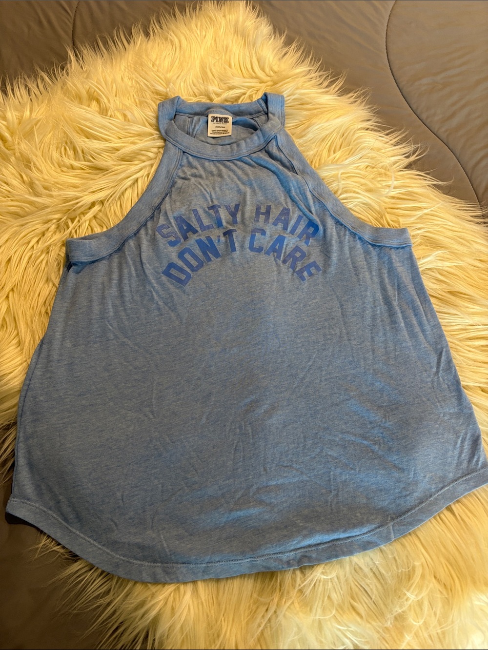 PINK Victoria’s Secret Light Blue Graphic Racerback Tank